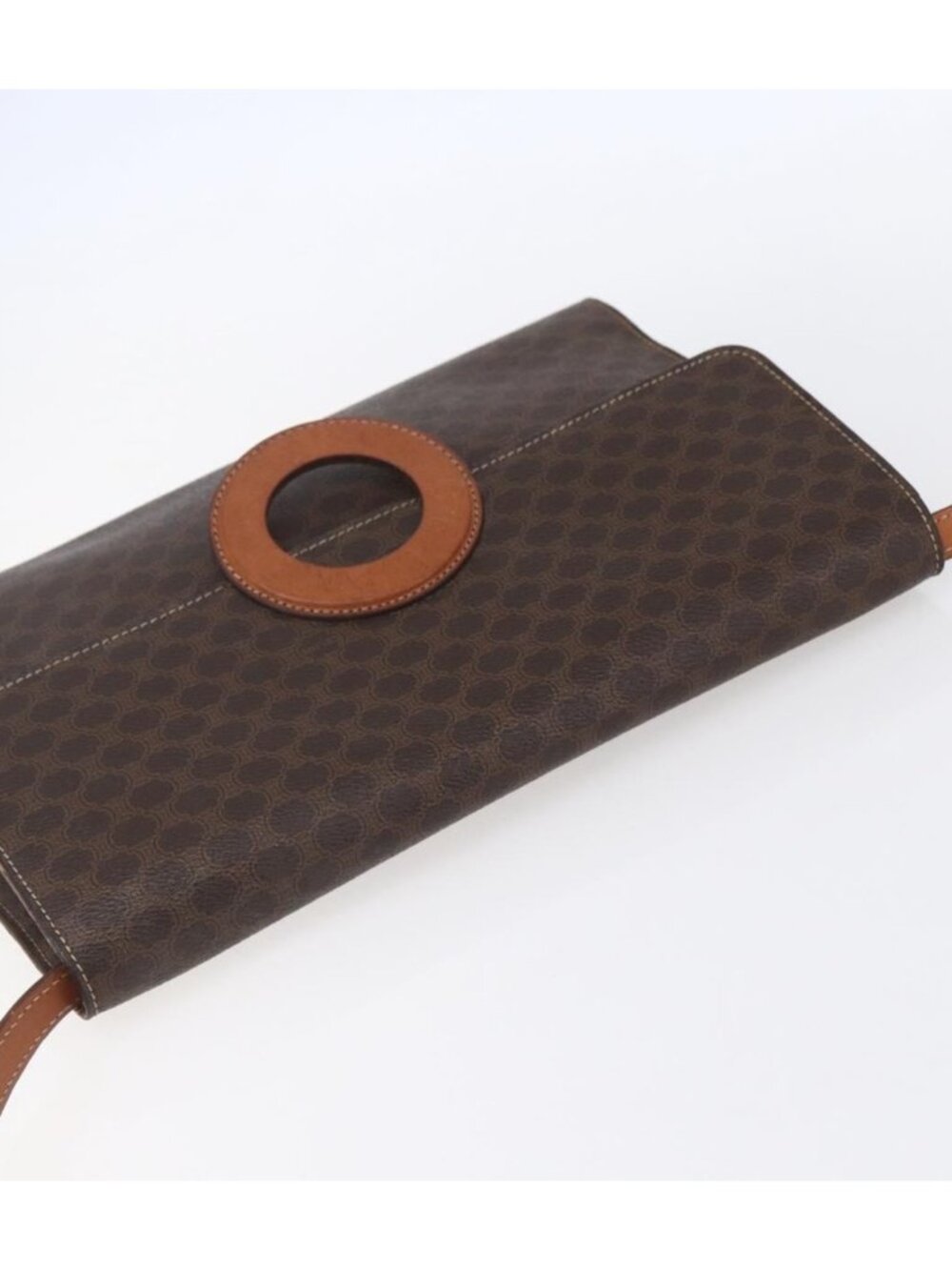 CELINE Macadam Canvas Circle Shoulder Bag PVC Leather Brown Gold - Picture 5 of 16